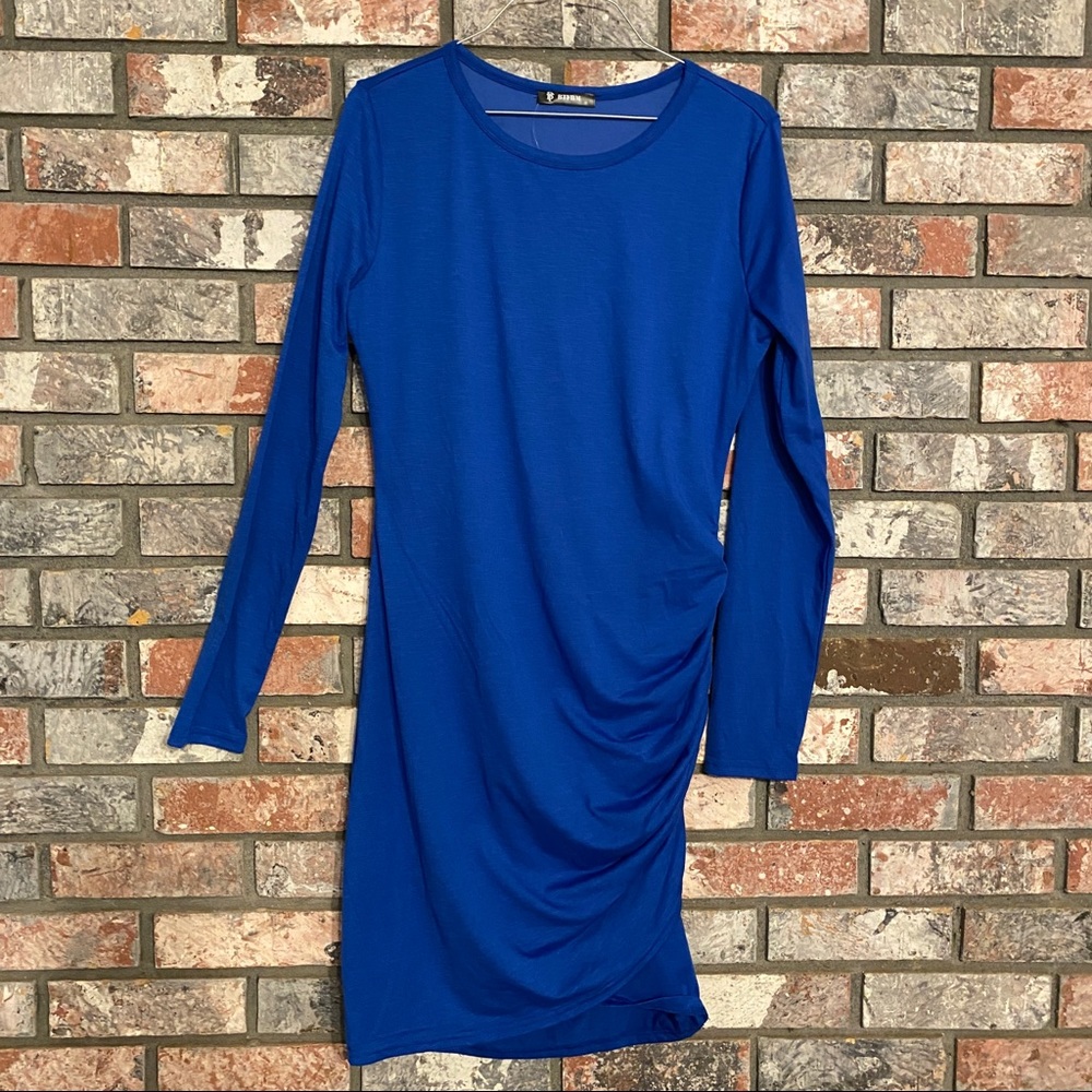 BTFBM BLUE DRESS LINED RUSHED SIDE